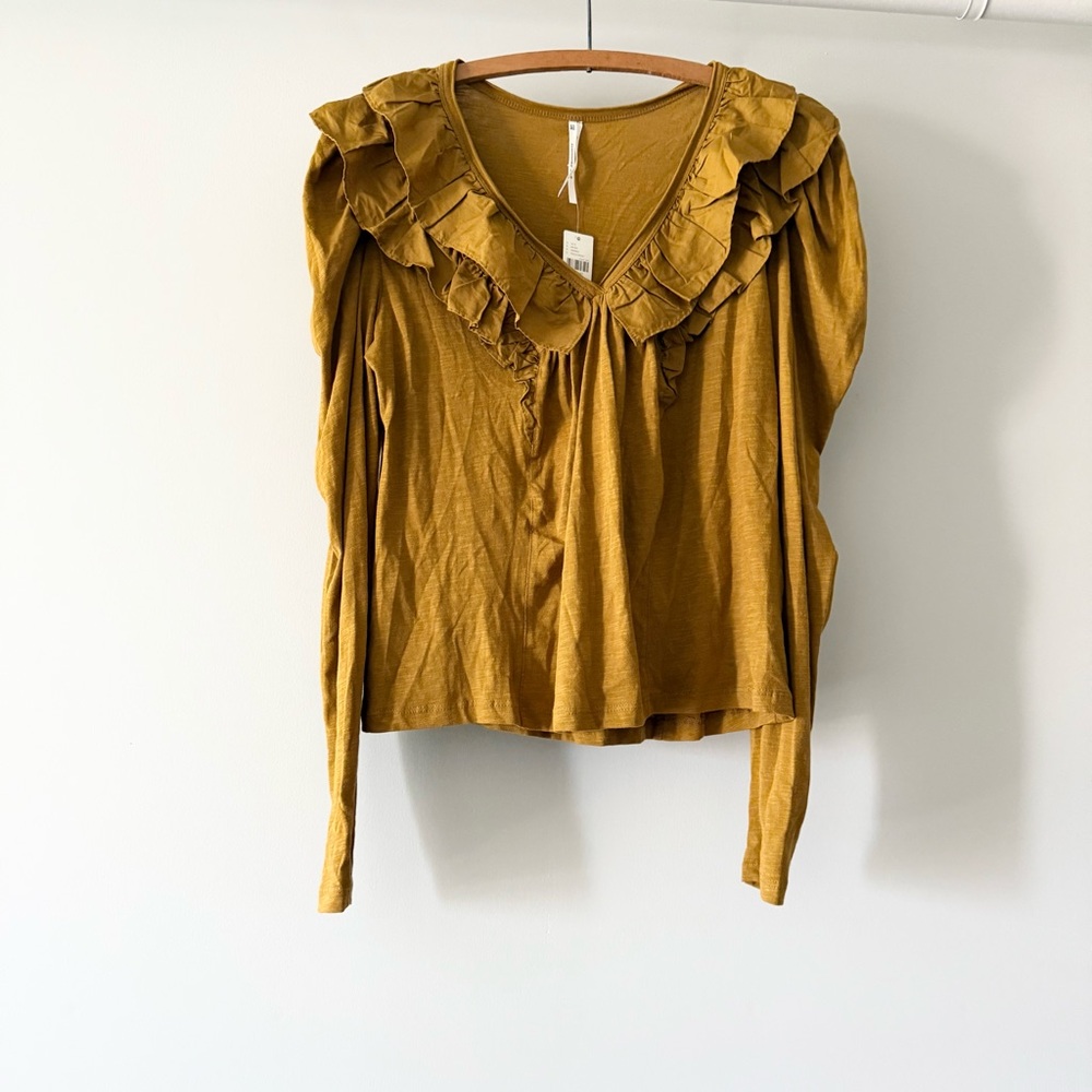 NWT Anthropologie Deep V-ruffle Longs‎ Sleeve Shirt S - Picture 3 of 5